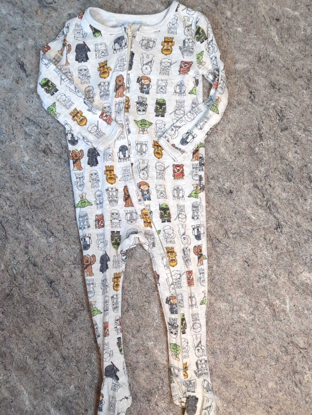 Star Wars White Footed One-Piece Pajamas with Multicolor Character Print 18 Mos